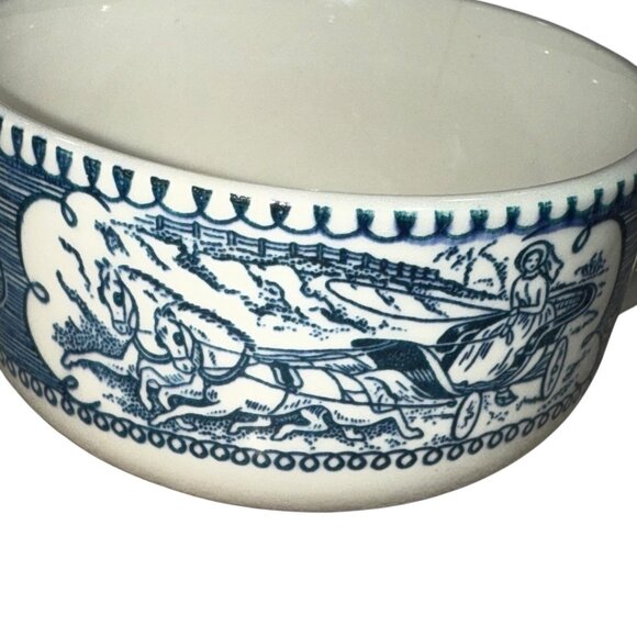 Vintage Royal Currier & Ives Horse Carriage Blue China Coffee Tea Cup Lot of 4 - Picture 4 of 7